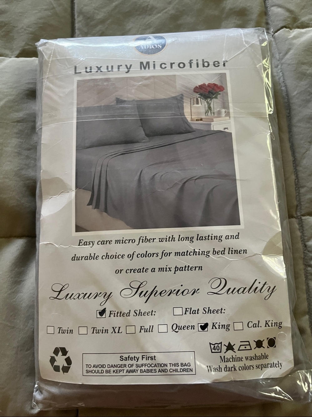 Adios Luxury Microfiber deep pocket Sheet in Gray - Picture 2 of 2